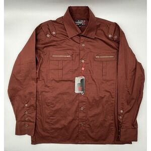 Royal Prestige Mens XL Shirt NWT Brown Cotton Military Streetwear Biker Buckle